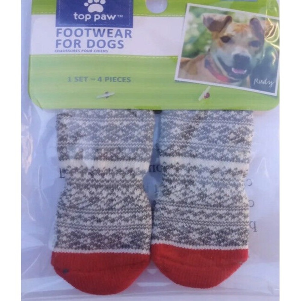 Top Paw Footwear For Dogs, White Gray And Red Holiday Socks NEW 4PC Set large